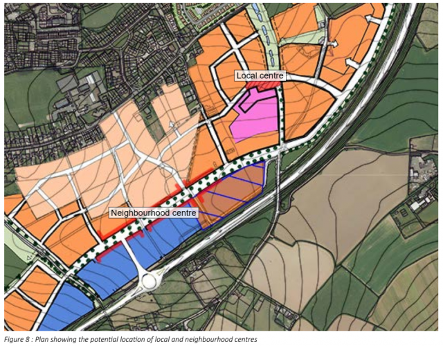 Figure 8 : Plan showing the potential location of local and neighbourhood centres Figure 8 : Plan showing the potential location of local and neighbourhood centres
